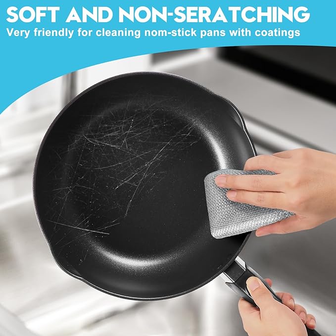 10 Pcs New Upgraded 3 Layers Non Scratch Wire Dishcloth, Multipurpose Wire Dishwashing Rags, Wet & Dry for Cookware, Sinks, Dishes, Stoves & Fireplaces 7.87“ x 7.87”-HomvellaHome