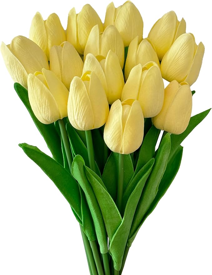 15pcs Artificial Tulips Flowers Real Touch Latex Bouquet Fake Tulips for Office Wedding Party Home Kitchen Garden Decoration-HomvellaHome