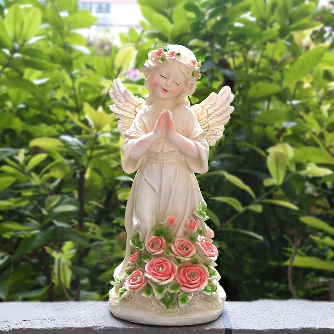 Garden Decor Angel Statue, Outdoor Patio Garden Sculptures & Statues, Solar Yard Decorations Lawn Ornaments Figurines for Outside-HomvellaHome