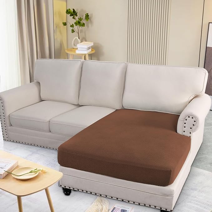 H.VERSAILTEX Super Stretch Individual Chaise Cover Sectional Couch Covers for L Shaped Sofa Both Left/Right Featuring Thick Jacquard Textured Twill Fabric (1 Piece Chaise Cover, Caramel)-HomvellaHome