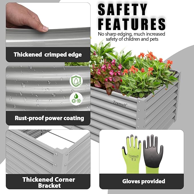 1 Pack 8x3x2FT Galvanized Raised Garden Bed Kit Retangular Metal Ground Planter Box Outdoor Bottomless Planter Raised Beds for Vegetables Flowers Herbs Fruits, Gray-HomvellaHome