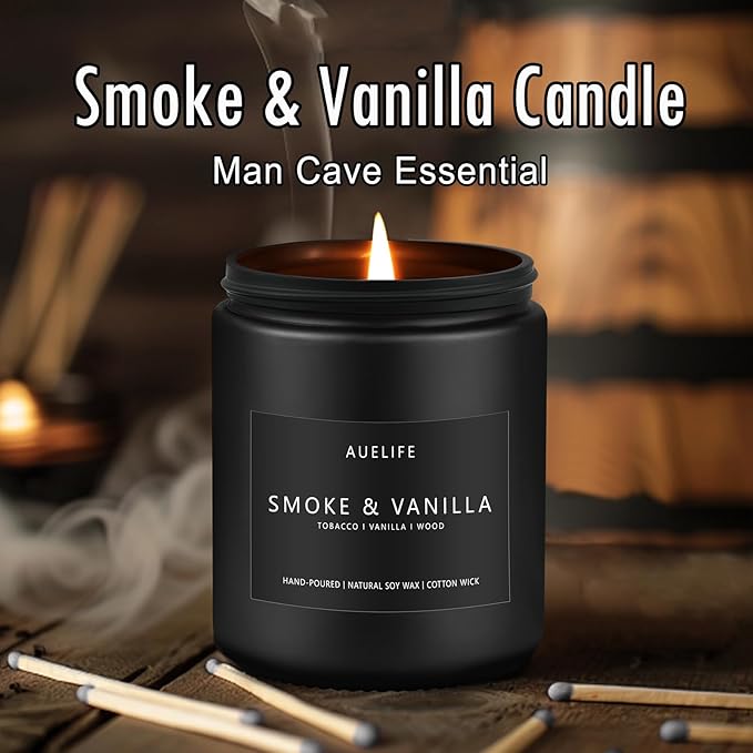 2 Pack Smoke & Vanilla Candle | Candles for Men - Masculine Candle, Soy Candles for Home Scented - Gifts for Men, Home Fragrance Gifts - Each of 7oz-HomvellaHome