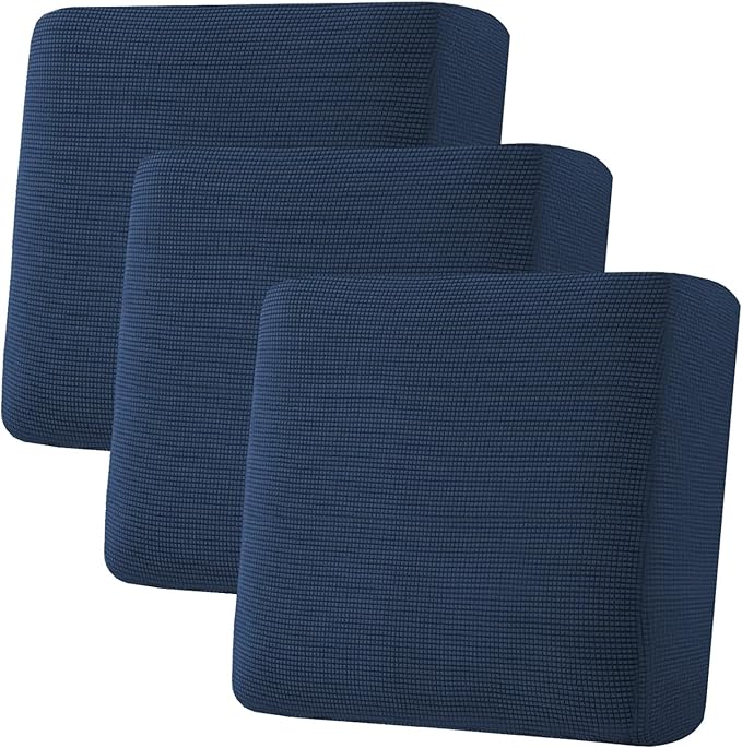 H.VERSAILTEX Super Stretch Individual Seat Cushion Covers - Sofa & Couch Cushion Slipcover Sets - Thick Jacquard Textured Twill Fabric (3 Piece XL Sofa Cushion Covers, Navy)-HomvellaHome