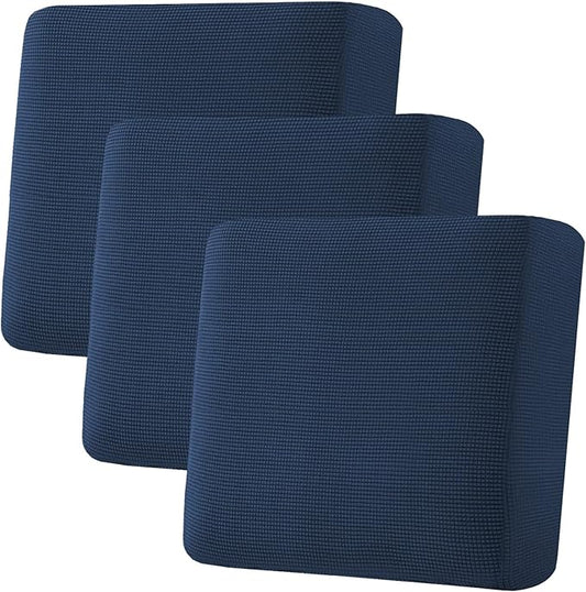 H.VERSAILTEX Super Stretch Individual Seat Cushion Covers - Sofa & Couch Cushion Slipcover Sets - Thick Jacquard Textured Twill Fabric (3 Piece XL Sofa Cushion Covers, Navy)-HomvellaHome