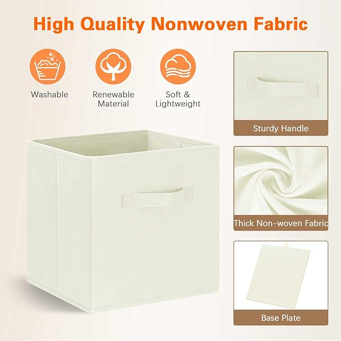GhvyenntteS Storage Cubes 12 Pack, 11 Inch Cube Storage Bins with Dual Handles, Collapsible Fabric Storage Bins for Shelves Closet, Storage Baskets for Organizing Clothes, Bedding, Books, Beige-HomvellaHome