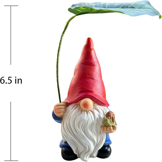 Garden Gnome Statue Decoration with Leaf Umbrella, 6.5” Figurine Ornament for Indoor Outdoor Home Patio Yard Lawn, for Gnome Lovers & Garden Enthusiasts，Mom，Women-HomvellaHome