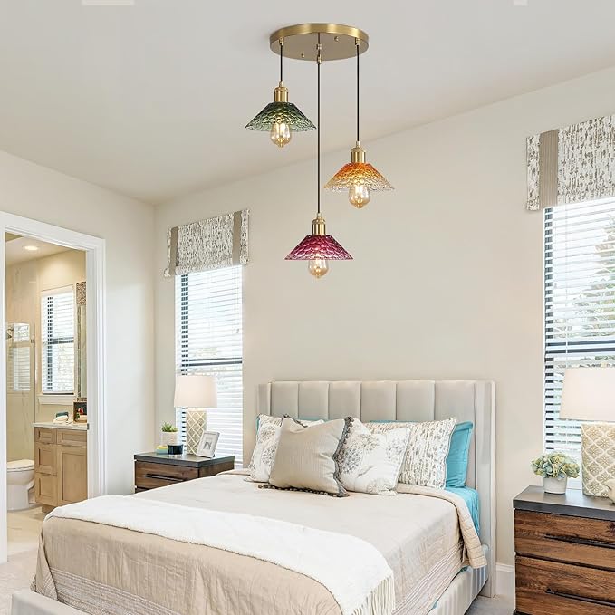 Glass Ceiling Chandelier,3-Light Colorful Hanging Pendant Light,Mid Century Modern Glass Pendant Light Fixture for Dining Room, Hallway, Living Room,Farmhouse,Kitchen Island-HomvellaHome