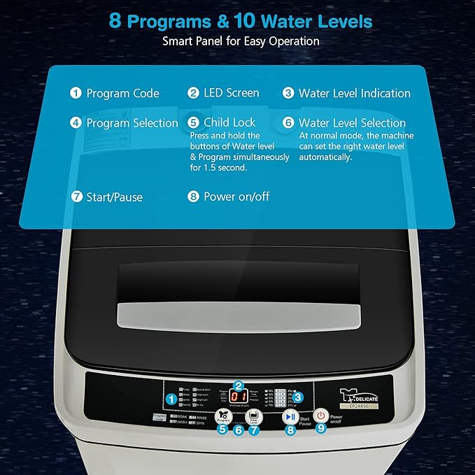 Giantex Full Automatic Washing Machine, 2 in 1 Portable Laundry Washer 1.5Cu.Ft 11lbs Capacity Washer and Spinner Combo 8 Programs 10 Water Levels Energy Saving Top Load Washer for Apartment Dorm-HomvellaHome