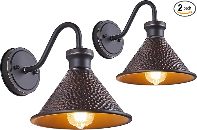 Gooseneck Outdoor Wall Light Fixtures, 2-Pack Farmhouse Barn Lights for Porch, Industrial Oil-Rubbed Bronze Exterior Wall Sconce for Garage, Patio, E26 Base Anti-Rust, Bulb not Included-HomvellaHome