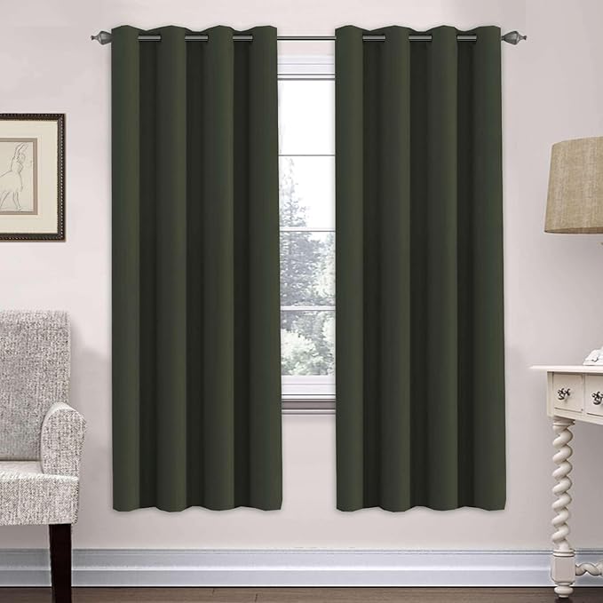 H.VERSAILTEX Ultra Soft Microfiber Thermal Insulated Antique Copper Grommet Blackout Curtains/Window Treatment Draperies 52 by 72 - Inch for Living Room/Bedroom, Set of 2 - Olive-HomvellaHome