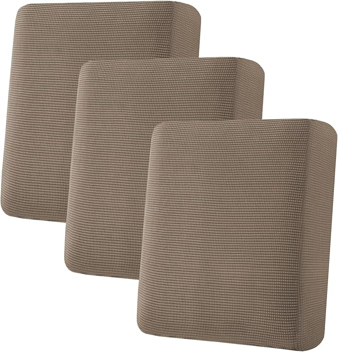 H.VERSAILTEX Super Stretch Individual Seat Cushion Covers Sofa Covers Couch Slipcover Sets Thick Jacquard Textured Twill Fabric (3 Piece Sofa Cushion Covers, Macchiato)-HomvellaHome