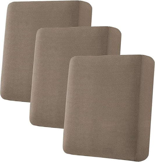 H.VERSAILTEX Super Stretch Individual Seat Cushion Covers Sofa Covers Couch Slipcover Sets Thick Jacquard Textured Twill Fabric (3 Piece Sofa Cushion Covers, Macchiato)-HomvellaHome