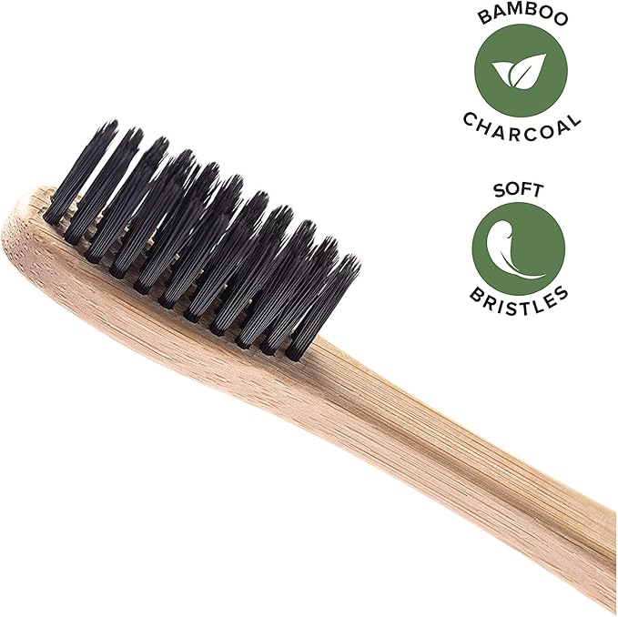 Greenzla Bamboo Toothbrushes for Adults – 12 Pack Wooden Toothbrush Set with Charcoal-Infused Soft Bristles, Natural Oral Care for Daily Use-HomvellaHome