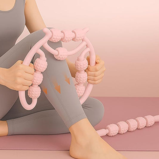 10 Roller Circular Leg Massager with Bonus Massage Stick – Manual Back & Leg Rollers, Relajador de Piernas Set, Circular Leg Clamp Roller for Neck, Arms & Legs (Pink)-HomvellaHome