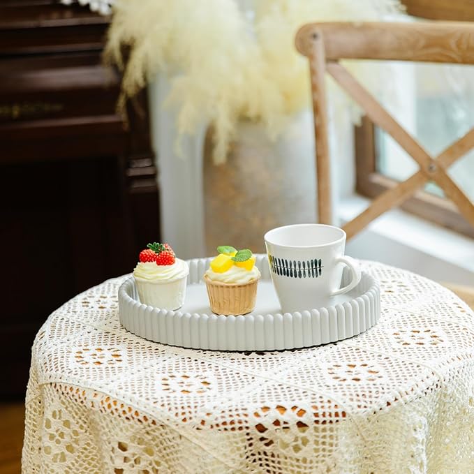 11.8in Decorative Tray for Coffee Table Decor- Modern Oval Concrete Tray for Home Decor- Minimalist Handcrafted Centerpieces Tray for Living Room, Kitchen Dining Table, Entryway (Gray)-HomvellaHome