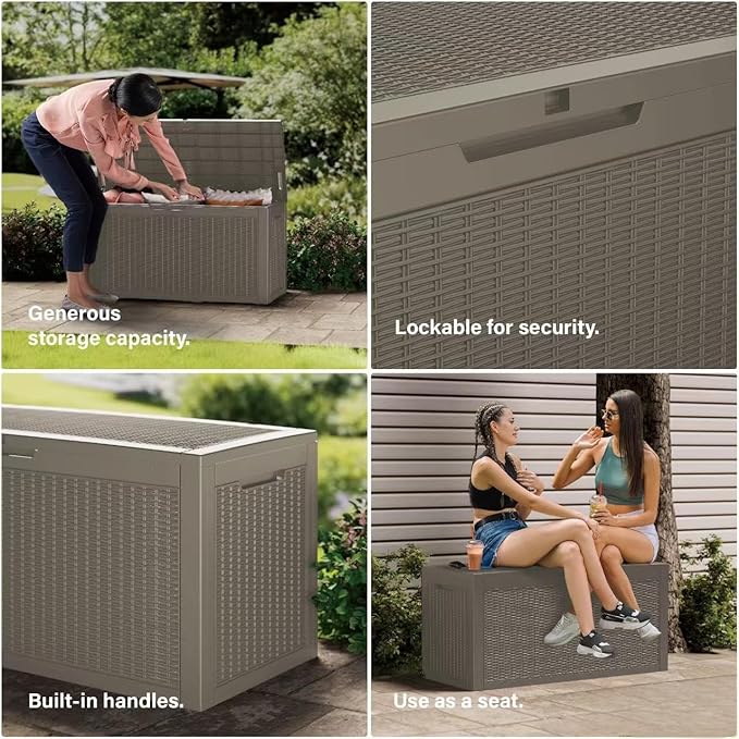 150 Gallon Outdoor Storage Box Waterproof Lockable Resin Deck Box Large, Patio Storage Bin for Pool Accessories Cushion Furniture, Garden Tools, UV-Resistant Outside Delivery Grey-HomvellaHome