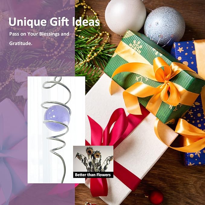 Gazing Ball Spiral Decorative Wind Spinner Sun Catcher 11inch Tail and 2 inch Glass Orb. Indoor Outdoor Garden Decoration Wind Sculptures-13 inch Height (Purple)-HomvellaHome