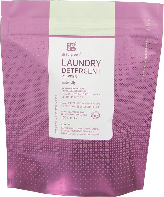 Grab Green Natural 3-in-1 Laundry Detergent Powder, Water Lily, 100 Loads-HomvellaHome