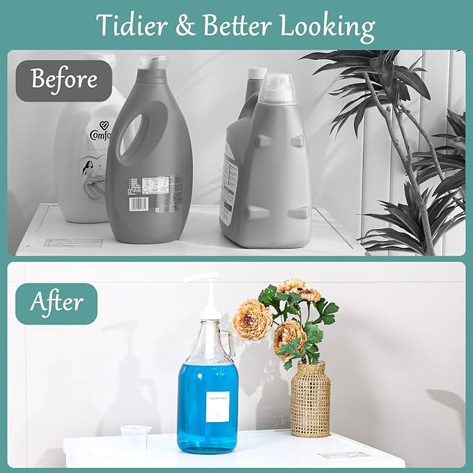 Glass Laundry Detergent Dispenser with Pump, 64OZ Liquid Laundry Soap Dispenser, Fabric Softener Dispenser Bottle for Laundry Room Organization and Storage, 2 Pack-HomvellaHome