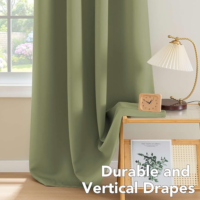 H.VERSAILTEX Blackout Window Treatment Curtains/Panels, Thermal Insulated Room Darkening Solid Grommet Drapes for Bedroom/Living Room Window (52 Inch by 108 Inch, Sage, Set of 2)-HomvellaHome