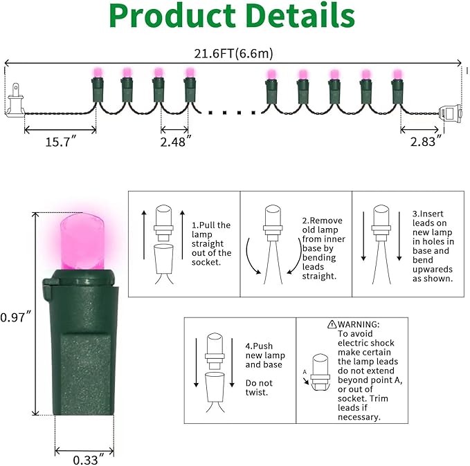 100 Count Pink - 21.6FT LED String Lights, Mini LED Lights for Indoor/Outdoor Home Holiday Party Wedding Independence Day Decoration-HomvellaHome