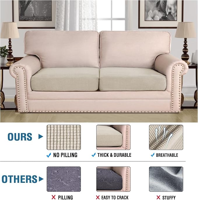 H.VERSAILTEX Super Stretch Individual Seat, Sofa Covers Couch , cushion covers Slipcover Sets Thick Jacquard Textured Twill Fabric (2 Piece Large Sofa cushion covers, Island Fossi)-HomvellaHome