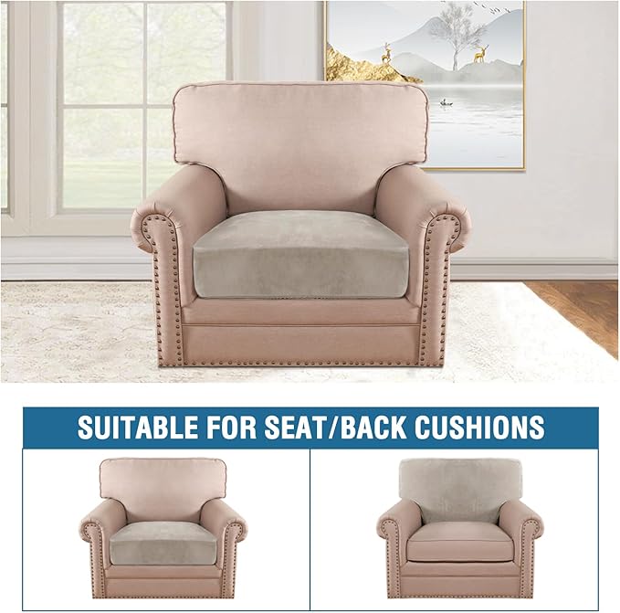 H.VERSAILTEX Velvet Stretch Couch Cushion Cover Plush Cushion Slipcover for Chair Cushion Furniture Protector Seat Cushion Sofa Cover (1 Piece Armchair Cushion Covers, Oatmeal)-HomvellaHome