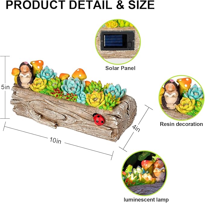 Garden Solar Figurine Light - Stump Succulent Solar Light Outdoor, Solar Powered Lighting Outside Decorations Yard Art Lawn Ornaments for Porch Patio Balcony - Succulent Gifts for Women Mom-HomvellaHome