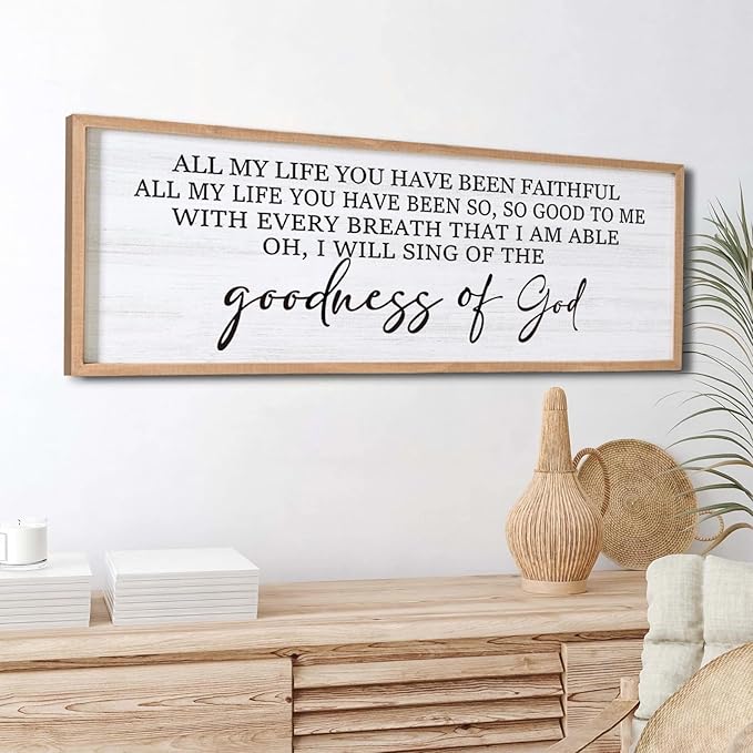 Goodness of God Framed Wall Art, 40''×15'' Positive Religious Natural Bible Verse for Christian God Jesus Christ Prayer, Vintage Rustic Long Holy Catholic Scripture Decor-HomvellaHome