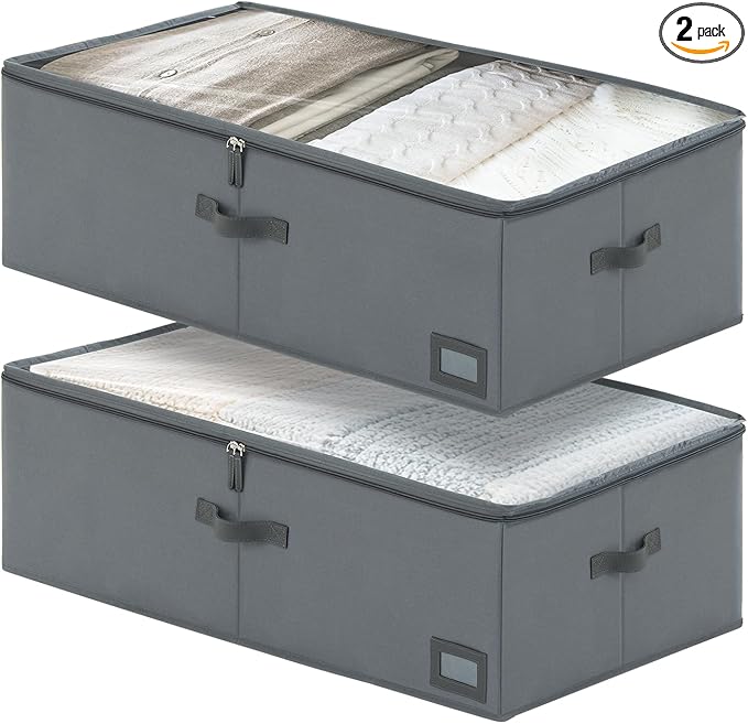 10-Inch Under Bed Organizer, Large Under Bed Storage Container, Underbed Storage Box for Seasonal Clothing, Sweaters, Shoes, Blankets, Wrapping Paper, Sheets & Toys, Yarn 33" L×17" W×10" H-HomvellaHome