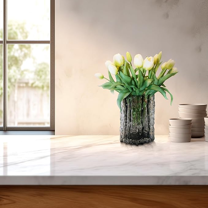 15pcs Artificial Tulips Flowers, Fake Tulips Real Touch, Faux Latex Bouquets, for Party Wedding Home Room Decoration (White)-HomvellaHome