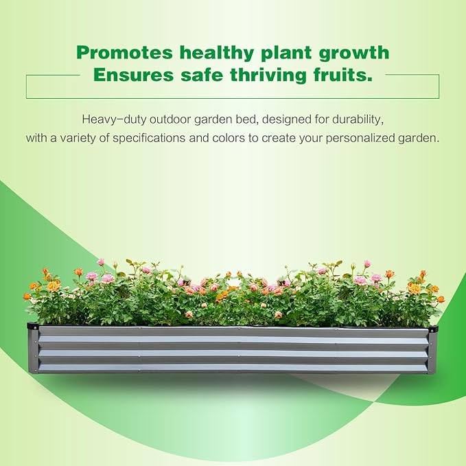 GARDMAX 8x4x1FT Galvanized Raised Garden Bed Kit, Metal Planter Boxes Outdoor with Easy Assembly, Large Garden Bed for Vegetables, Fruits, Flower, Herbs Rectangle Silver-HomvellaHome