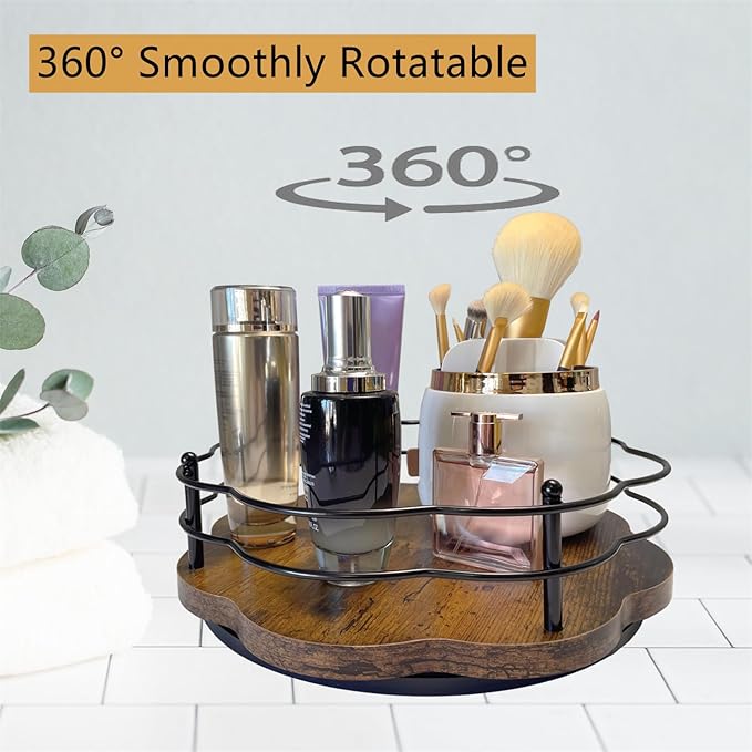 13" Lazy Susan Turntable Organizer with Higher Metal Sides, 360° Rotating Wooden Lazy Susan Organization and Storage for Cabinet,Kitchen,Countertop,Table Top,Dining Table,Coffee Bar Decor-HomvellaHome