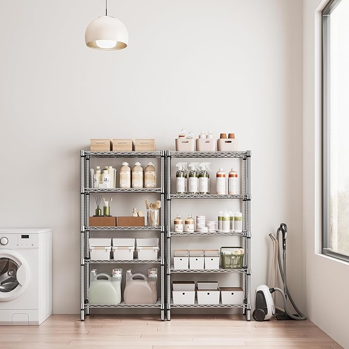 1250 lbs 5 Tier Shelf Metal Storage Shelves Shelving Wire Rack Heavy Duty Closet Organizers for Garage Kitchen Bathroom Laundry Chrome 13.8" D x 29.5" W x 59.5" H-HomvellaHome