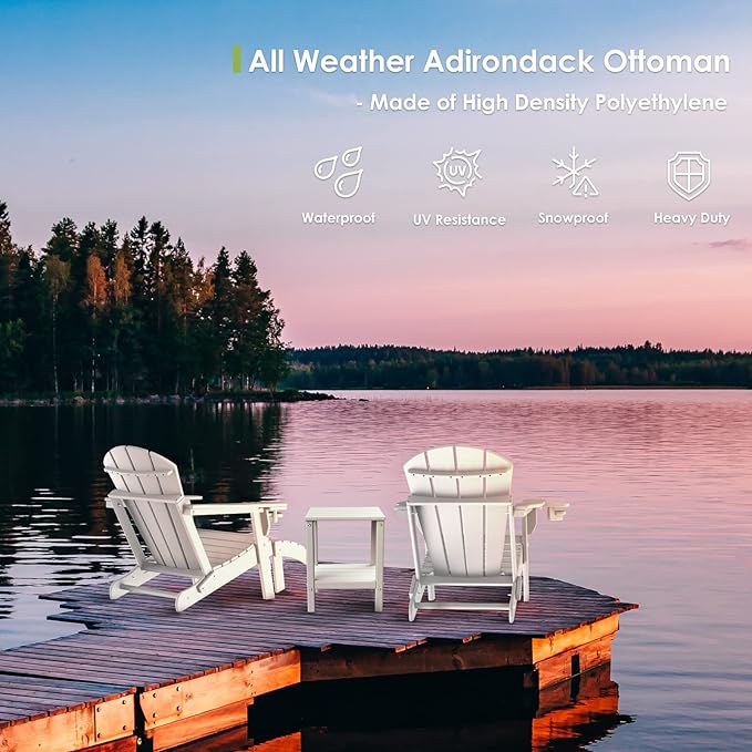 GREENVINES Adirondack-Ottoman | Set of 4 | HDPE Plastic | Outdoor Footrest | All Weather | Foot Rest | Foot Stool | White | for Adirondack Chair | for Patio Backyard Pool-HomvellaHome