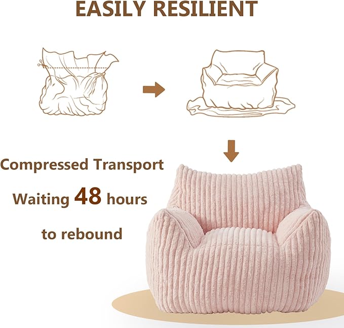 Giant Bean Bag Chairs for Adults Teens, Large Bean Bag Sofa Chairs with Filling Comfy Fuzzy BeanBag Chair with Armrests for Bedroom Living Room Reading-HomvellaHome