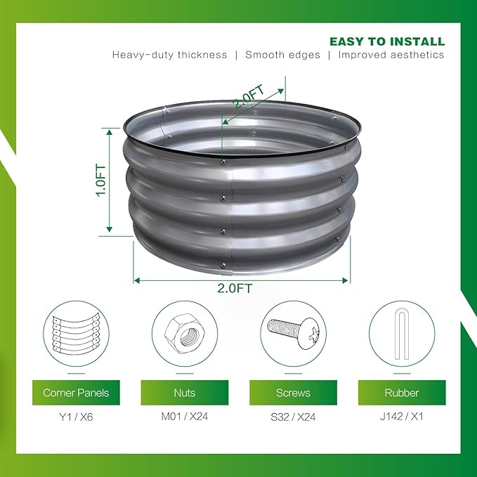 GARDMAX 2x2x1FT Galvanized Round Raised Garden Bed Kit, Metal Planter Boxes Outdoor with Easy Assembly, Large Garden Bed for Vegetables, Fruits, Flower, Herbs Silver-HomvellaHome