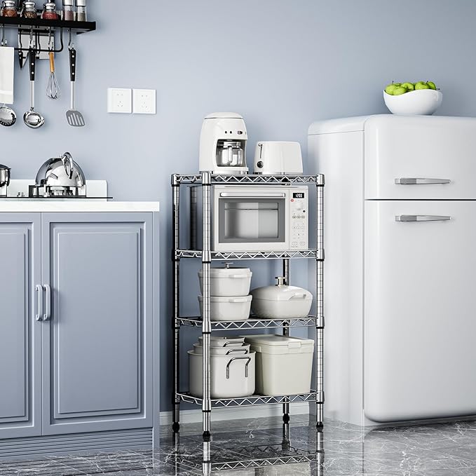 1000 lbs 4 Tier Shelf Metal Storage Shelves Wire Rack Closet Organizers with PP Board for Garage Kitchen Bathroom Laundry Chrome 11.8" D x 21.7" W x 39.5" H-HomvellaHome