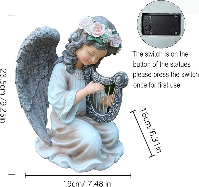 Garden Angel Decor Solar Angels Statues for Garden Waterproof Angel Sculpture Playing The Harp Solar Angels for Yard Patio Gardening Gift-HomvellaHome