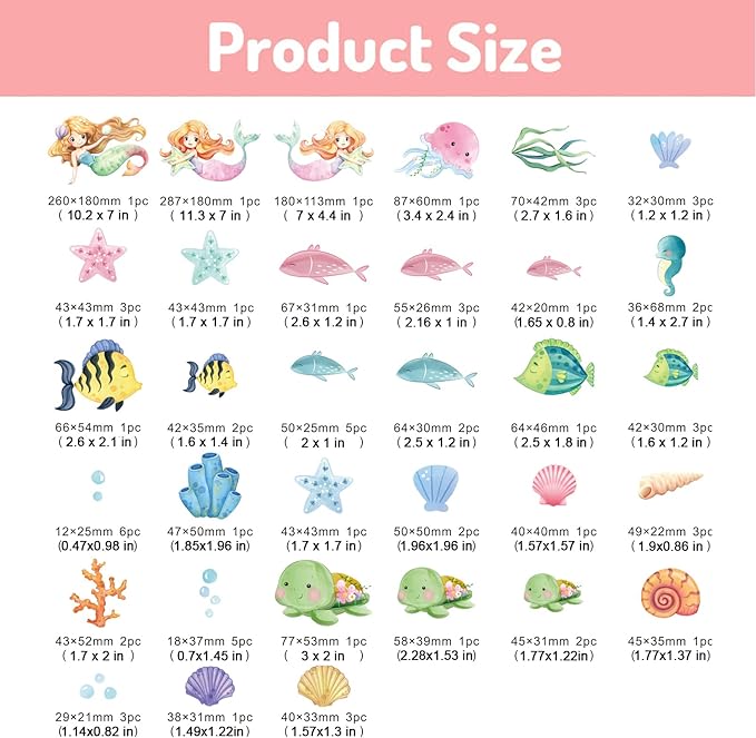 Glow in The Dark Stars Mermaid Wall Decals, Turtle Ocean Fish Stickers for Ceiling, DIY Wall Decor for Nursery Playroom Living Room, Birthday Christmas Gift-HomvellaHome