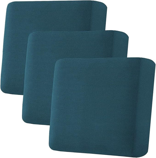 H.VERSAILTEX Super Stretch Individual Seat Cushion Covers - Sofa & Couch Cushion Slipcover Sets - Thick Jacquard Textured Twill Fabric (3 Piece XL Sofa Cushion Covers, Deep Teal)-HomvellaHome
