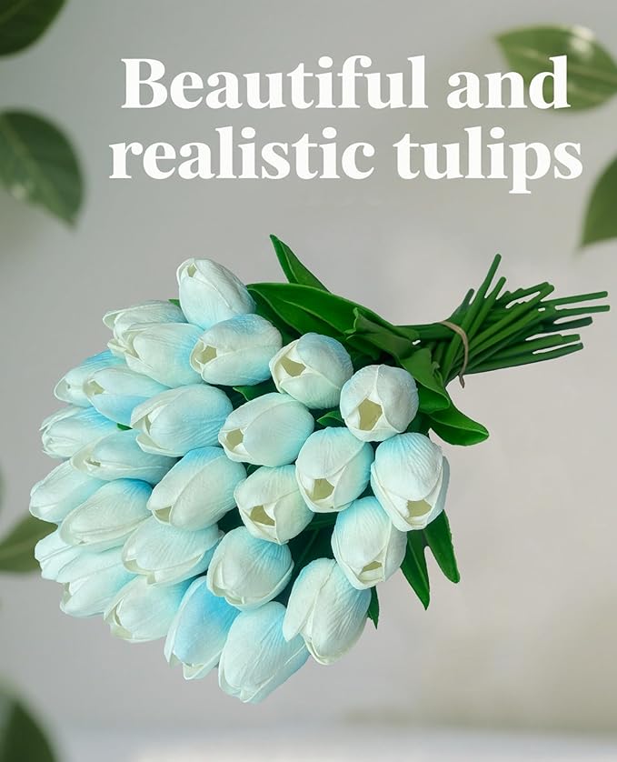 15 Pcs Fake Tulips Artificial Flowers Real Touch PU Faux Flowers Tulip Stems for Wedding Bouquet Floral Arrangement Home Party Office Decorations Mother's Day-HomvellaHome