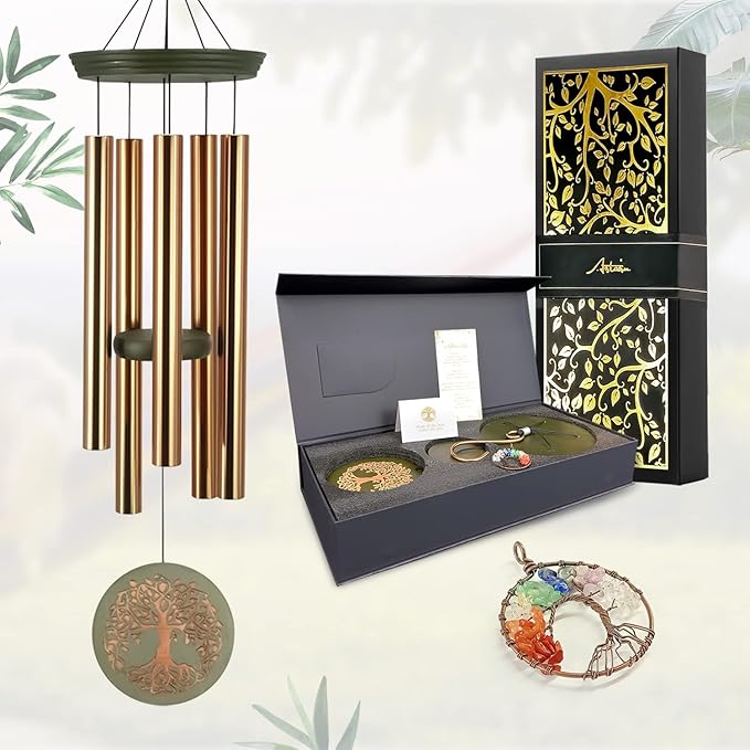 Gifts for Mom & Grandma - Outdoor Wind Chimes with Engraved Tree of Life, Large Patio Hanging Decor for Garden, Yard, Christmas, Anniversary Celebrations-HomvellaHome