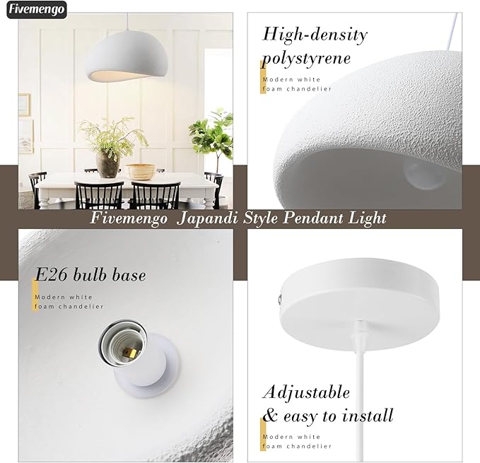 19.7in Wabi Sabi Pendant Lights Kitchen Island Lighting Fixture Ceiling Mount White Modern Japanese Lamp Japandi Chandelier for Dining Living Room Hallway Bedroom Restaurant Hanging Lamp-HomvellaHome