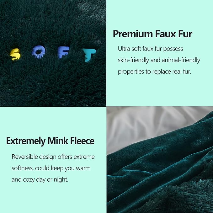 GONAAP Fuzzy Faux Fur Throw Blanket Twin Size Dark Teal Super Soft Cozy Plush Fuzzy Shaggy Blanket for Couch Sofa Bed (Dark Teal, Twin(60"x80"))-HomvellaHome