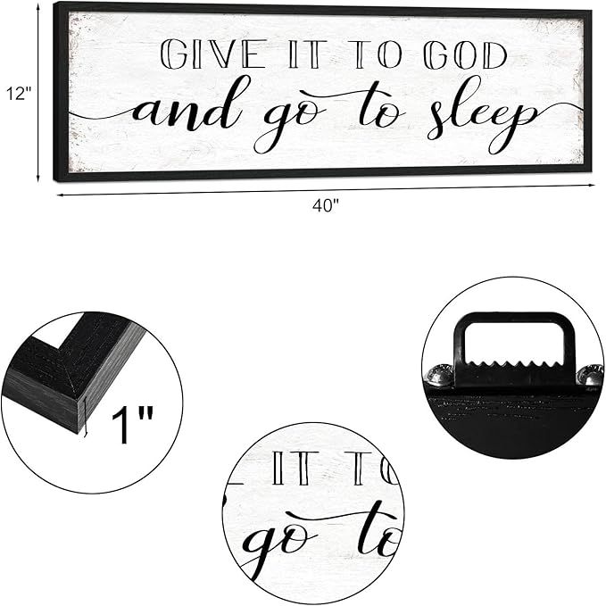 Give It to God and Go to Sleep Sign: Farmhouse Bedroom Wall Decor Above Bed Rustic Country Master Bedroom Framed Hanging Decor Country Plaque 12" x 40"-HomvellaHome