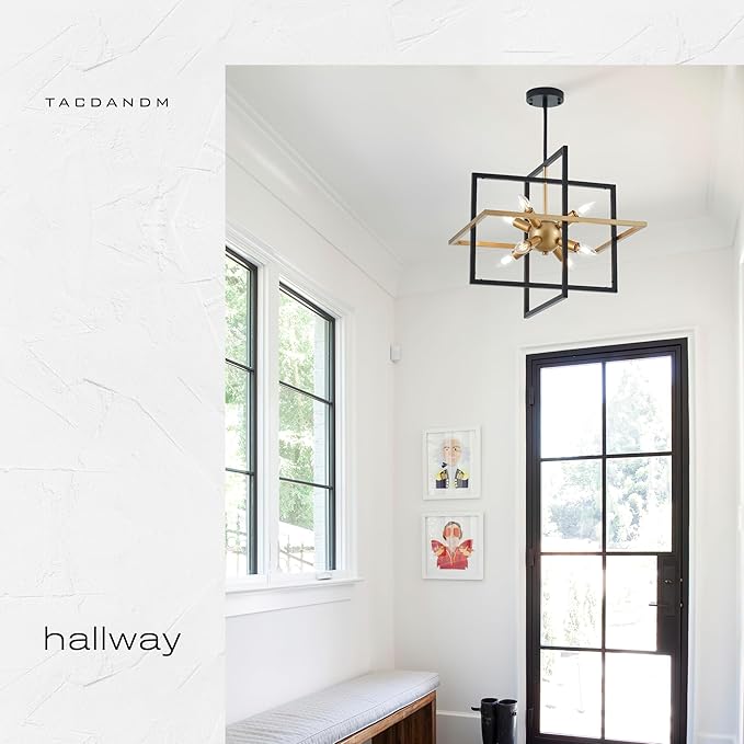 18.9'' Black Gold 8-Light Sputnik Chandelier Modern Industrial Adjustable Hanging Geometric Pendant Light Fixture for Entryway Foyer Stairway Hallway Bedroom Living Room Kitchen Island-HomvellaHome