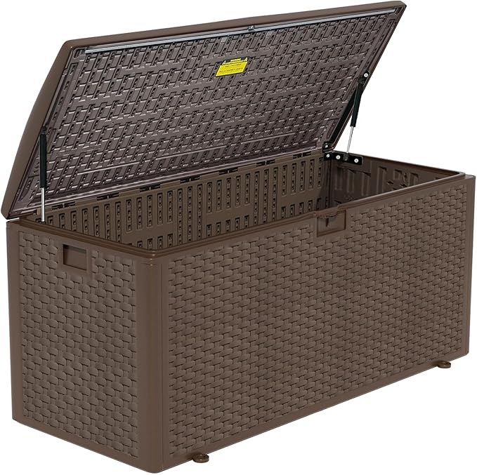 180 Pro Gallon Waterproof Outdoor Storage Bin Resin Deck Box for Patio, Poolside, and Garden, Lockable & UV-Resistant, Brown-HomvellaHome