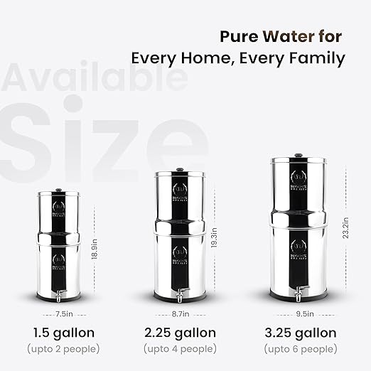 Gravity Water Filter System - 1.5 Gallons NSF Certified AISI 304 Stainless Steel Water Filter with 2 Smart (Black) Carbon Filter Elements & Free Stainless Steel Stand and Spigot (1.5G)-HomvellaHome