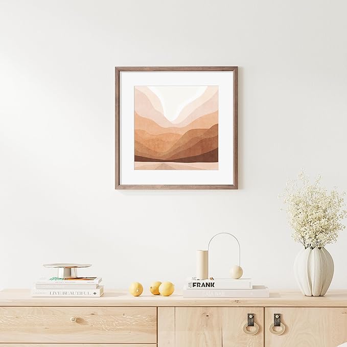 16x16 Picture Frame Natural Solid Walnut Photo Frames with 12x12 Removable Mat Wall Hanging Large Handcrafted Frame with HD Plexiglass Wall and Tabletop Display Large Poster Frame-HomvellaHome